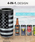4 In 1 Slim Can Cooler Insulated Stainless Steel Holder Fits 12 Oz Cans Regular Cans Beer Bottles And Drinking Cup Double Wall Keeps Drinks Icy Cold Black American Flag