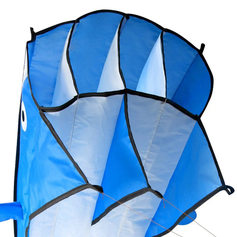 Close-up of Large Dolphin Blue Kite Frameless Soft Parafoil Giant 3D Kite For Beach And Outdoor Fun Times Lightweight Easy To Launch