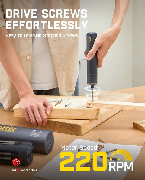 Using S1 Pro Electric Screwdriver With 220 RPM Magnastrom Motor Three Torque Settings to drive a screw into a wooden plank