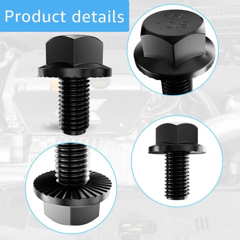 Beefed Up Torque Converter Bolt Kit For GM Transmissions Compatible With 4L60E 4L65E 4L70E 4L80E 700R4 200-4R 3L80 4T60E 4T65E M10 1.5x16 Flange Bolts Hardened For Chevy GM LS Vortec Auto Trans Parts black Grade 10.9 flange bolt close-up