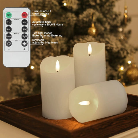 Flameless Candles With Remote Set Of 3 Battery Operated Wax LED Flickering Pillar Candles White With Timer For Home Decor And Christmas