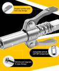 Grease gun coupler with double-handle anti-slip design, 1/8-in NPT, six-jaw reinforced