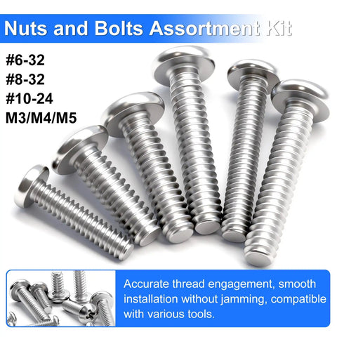 Do-It-All 408-Piece Machine Screws Nuts And Bolts Set In 304 Stainless Steel With Standard Sizes featured with #6-32, #8-32, #10-24 M3/M4/M5 labels