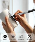 Person using Bulk Black Permanent Markers 150 Pack With Fine Point Tips For Office And Moving, Quick Dry Waterproof Ink Pens on a mug