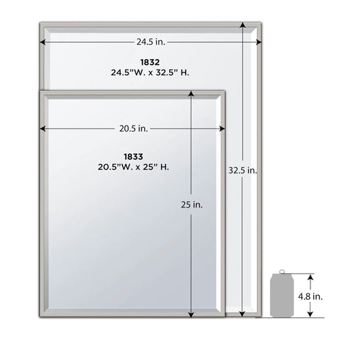 Slim Sleek Satin Nickel Wall Mirror 25 By 21 Inch Dope Beveled Rectangle Frame with dimensions illustration