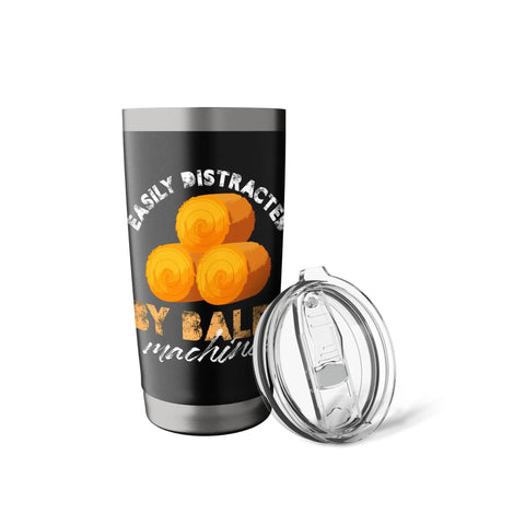 Easily Distracted By Baler Machines Insulated Stainless Steel Tumbler For Hay Baling Fans, black with leak-proof lid