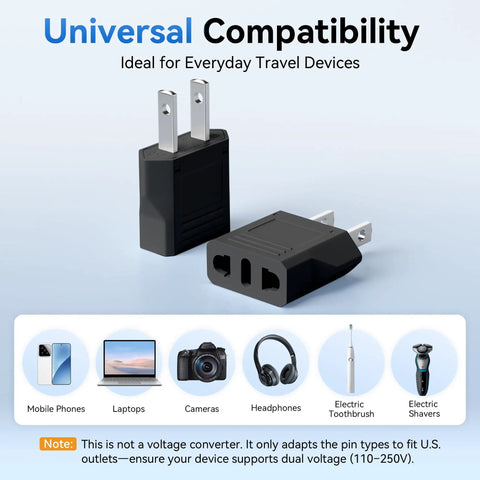 EU To US Travel Plug Adapter 2 Pack With Secure Fit Type C And E F Schuko To US Converter Universal Outlet Adapters Product Display