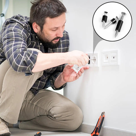 Massive 300 Piece Black Nylon Round Spacers Set Of 14 Sizes For M6 And M8 Screws Essential Electrical Outlet Kit For DIYers And Pros Durable Spacers For Installations And Repairs. man installing outlet spacer with screws