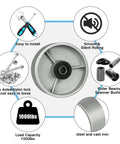 Tough As Nails Heavy Duty Industrial Caster Wheels 5 X 2 Inch Cast Iron Steel Replacement 1000 Lb Capacity With Roller Bearings Half Inch Bore 20 Pack close-up of wheel features showing smooth rolling and installation details.