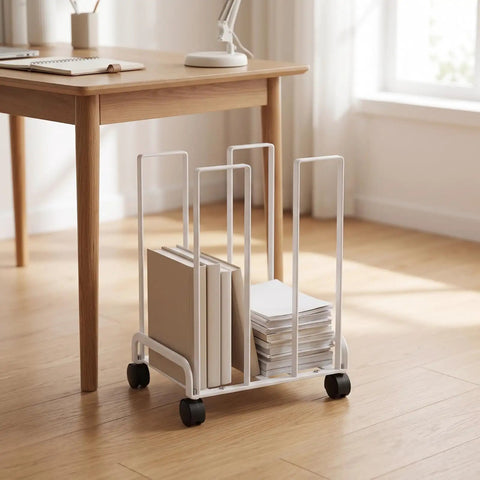 Game Changer Mobile Storage Cart And Roll Right Through Box Holder Rack Built With Slick Gliding Casters For Streamlined Office Packing Stations with books and papers