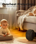 Cozy Plug-In Space Heater With 2 Second Fast Heating And PTC Ceramic by sofa, safe near baby on floor