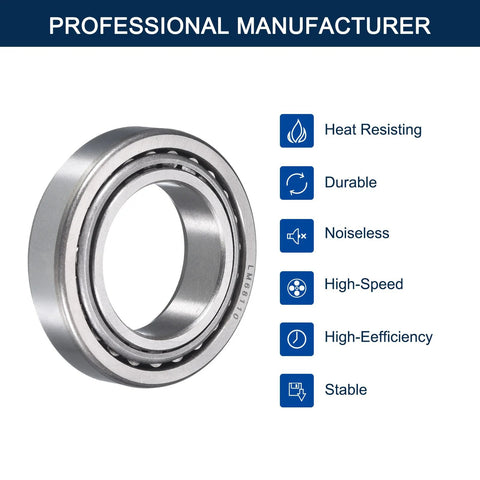 High-precision crowned chrome steel tapered roller bearing cone and cup set, 1.25 bore in, 2.328 in OD, front view, with features listed.