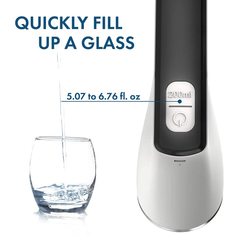 No Fuss 5 Gallon Water Dispenser Pump With USB Recharge filling a glass with water showing 200ml indicator