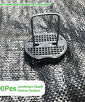 100Pcs Garden Staples Plastic Buffer Washers For Landscape Stakes Gaskets shown on weed barrier fabric in garden setting