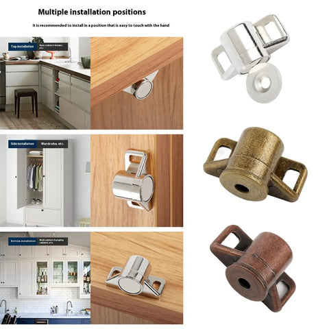 Heavy Duty 4 Pack Zinc Alloy Door Stoppers With Strong Magnets Smooth Quiet Cabinet Catches For Cupboard Holders Easy Install Screw Kit Home Hardware Must Have in various installation positions on cabinets.
