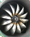 Close-up of 500W Micro Hydroelectric Water Turbine Generator Portable Power Station showing internal blades and copper windings