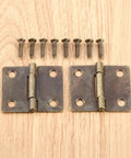 Antique Bronze Decorative Hinges For Wood Boxes And Cabinets, 38x34mm Butt Hinge Set, Vintage Drawer And Door Hardware