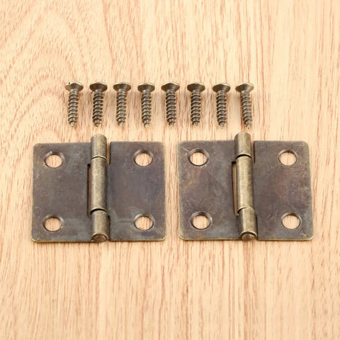 Antique Bronze Decorative Hinges For Wood Boxes And Cabinets, 38x34mm Butt Hinge Set, Vintage Drawer And Door Hardware