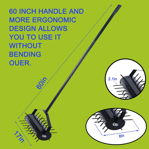62 Inch Rolling Lawn Aerator With 17 Inch Roller Heavy Duty Manual Turf Aerator With Ergonomic Handle Design