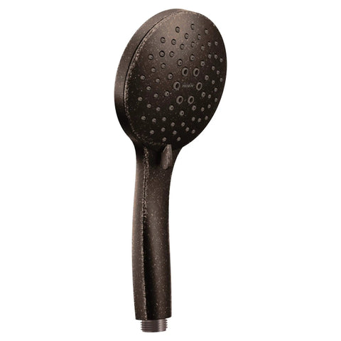 Oil Rubbed Bronze Handheld Shower Head With Five Function Spray Including Full Spray Relaxing Massage Pulsating Massage Rinse And Downpour No Fuss High Pressure Jet Eco Performance 1.75 GPM Adjustable Comfort Handle, side view