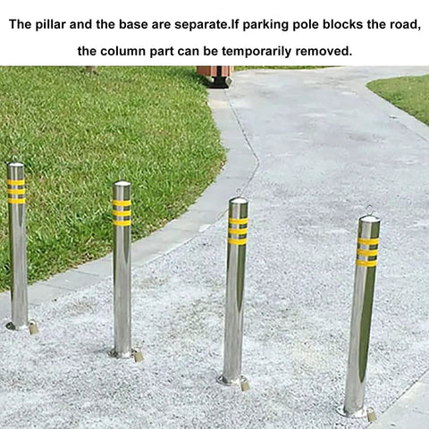 Heavy Duty Removable Stainless Steel Bollard Locks Down Your Driveway With Tough Reflective Strips For No Hassle Outdoor Parking Security And Heavy Roll Traffic Control