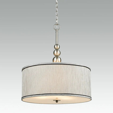 Modern 3 Light Kitchen Chandelier in Brushed Nickel With Drum Shade Gauze Etamine Hanging Pendant Light, front view