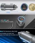 Dual Port USB C Car Charger 36W Hella Fast Charging Plug N Play Cigarette Lighter Adapter With PD QC 3.0 Power Delivery For iPhone 15 14 13 Samsung Galaxy S24 S21 iPad Pixel showcasing soft LED light and durable aluminum body.