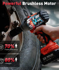 Cordless Impact Wrench 650 Nm High Torque One Half Inch Drive With Two 4.0Ah Batteries used on truck tire, showing power efficiency