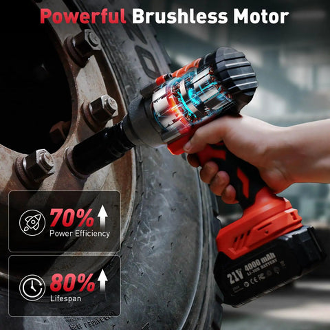 Cordless Impact Wrench 650 Nm High Torque One Half Inch Drive With Two 4.0Ah Batteries used on truck tire, showing power efficiency