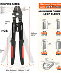 Image of Heavy Duty Wire Rope Crimping Tool Kit for 3/64, 1/16 and 5/64 inch aluminum loop sleeves, crimper sizes shown.