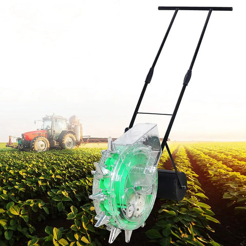 Garden Push Seeder Spreader Handheld Seeding Machine With 6 Nozzles Fertilizer Applicator in field