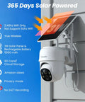 2K Wireless Outdoor Security Camera System With Solar Panel And Battery Power, 360 Degree Pan, mounted with solar panel