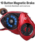 Beast Mode Baitcasting Reel With 8.1 To 1 Gear Ratio, Magnetic Braking, 9 Plus 1 Ball Bearings, Right Hand Red Casting Reel