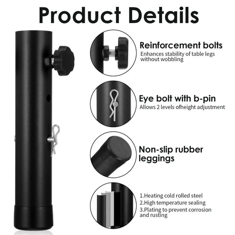 Heavy Duty Adjustable Table Risers Four Pack Foldable Table Leg Extenders detailed view showing steel construction and height adjustment features.