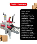 Heavy Duty Full Automatic Double Flap Case Sealer Machine For Fast Box Taping And Smooth Warehouse Packing Adjustable Size Fits Most Carton Sizes Uses Standard Adhesive Tape Reliable 110 Volt Plug And Play Design on conveyor with adjustable settings.