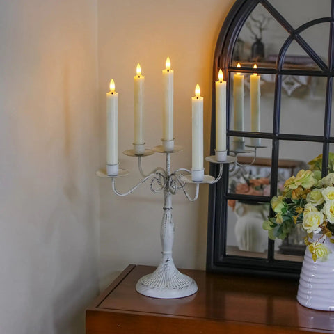 Candelabra with Eight Pack Flameless Flickering Taper Candles With Remote Control, 7.5 Inch Ivory LED Window Candles, Dripping Wax Look