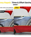 Before and after using Scratch Remover Pen For Cars All Colors Dope DIY Paint Repair Kit Quick Fix For Wear Swirl Marks And Scuffs Long Lasting Formula Works On All Finishes Portable 1 Pack Blue on a car.