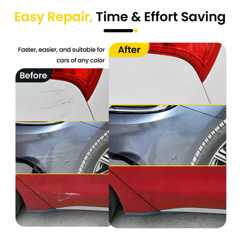 Before and after using Scratch Remover Pen For Cars All Colors Dope DIY Paint Repair Kit Quick Fix For Wear Swirl Marks And Scuffs Long Lasting Formula Works On All Finishes Portable 1 Pack Blue on a car.