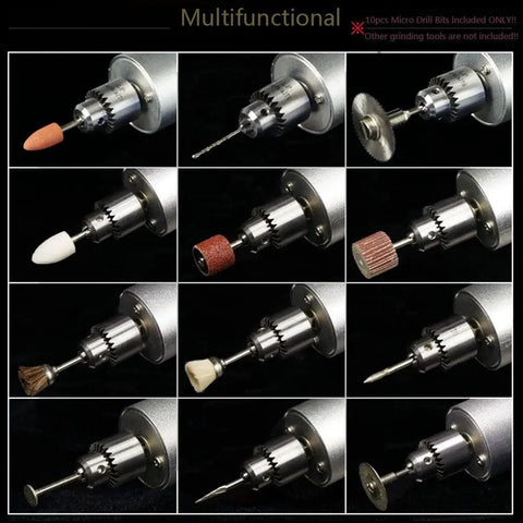 Pro Grade Portable Handy Mini Electric Hand Drill For DIY PCBs Adjustable 0.3mm To 4mm Chuck Aluminum Body with various attachments