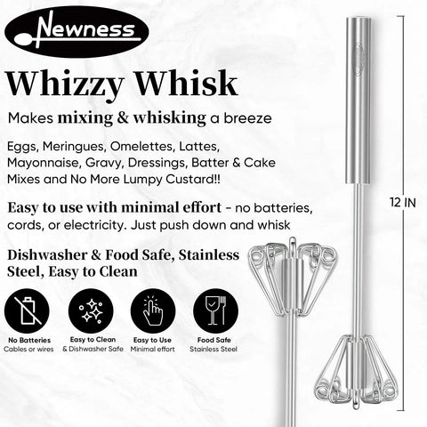 Stainless Steel Semi Automatic Hand Push Whisk Blender For Home Kitchen, Egg Beater And Milk Frother, 12-inch long.