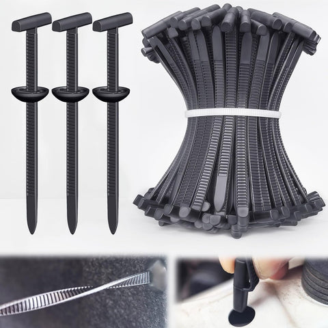 Heavy Duty Nylon Universal Cable Tie Buckles Kit With Self Locking T Rivet Zip Tie Clips bundle and installation close-ups