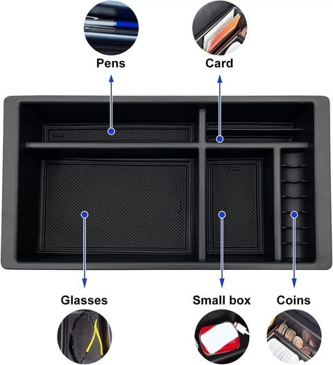 Center Console Organizer For 2014 To 2018 Silverado 1500, 2015 To 2019 Silverado 2500HD And 3500HD with labeled compartments