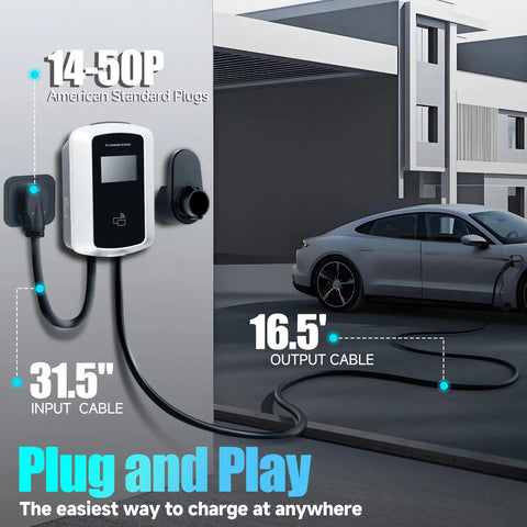 Level 2 EV Charger 48 Amp Smart Display WiFi Enabled J1772 Connector Nema 14-50 Plug 16 Ft Cable charging station setup