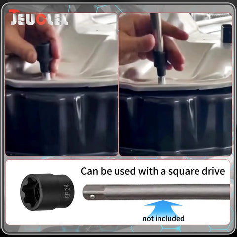 Heavy Duty One Half Drive Ep24 E Torx Plus Socket Six Point Female External in use on a vehicle bolt, showcasing grip and fit.