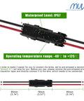 Heavy Duty 14AWG Waterproof Weather Pack Wire Harness Connector Kit With 3 Sets Of 2 Pin Connectors Pre Crimped 10cm Tinned Copper Leads PA66 Nylon Housing 0.24 Inch Hole Operating From Minus 40C To 125C, IP67 connector with 95mm and 78mm wire lengths
