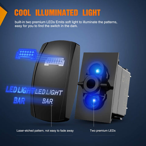 Two Pack 18W LED Light Bars Beefy Flood Off Road Lights 12V With 5 Pin Rocker Switch, illuminated pattern, dual LED setup
