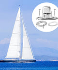 Top Shelf Quarter Turn Fasteners 15 Pack displayed with sailing boat, showcasing zinc alloy twist locks and screws.