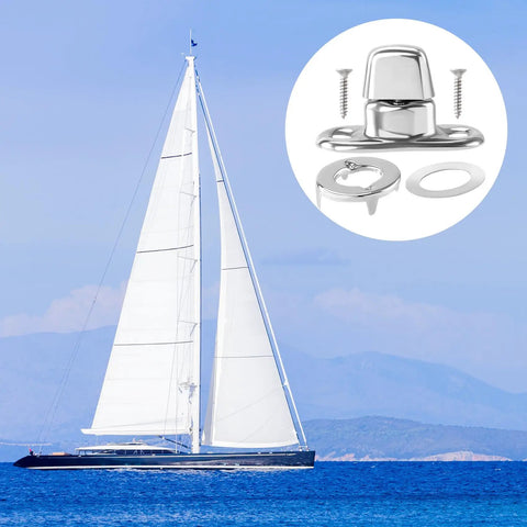Top Shelf Quarter Turn Fasteners 15 Pack displayed with sailing boat, showcasing zinc alloy twist locks and screws.