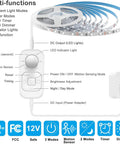 Motion Sensor Under Cabinet LED Strip Lights Plug In Sixteen Point Four Feet 6000K Cool White With UL FCC Approved Adapter Dimmer And Timer control panel shown