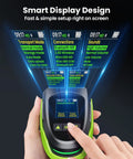 All In One Wireless Barcode Scanner With Screen Pro 1D 2D QR Bluetooth Wall Mount Charging Cradle 2900mAh Removable Battery 1.44 Inch LCD Keypad Handheld Barcode Reader For Warehouse POS showing smart display settings.